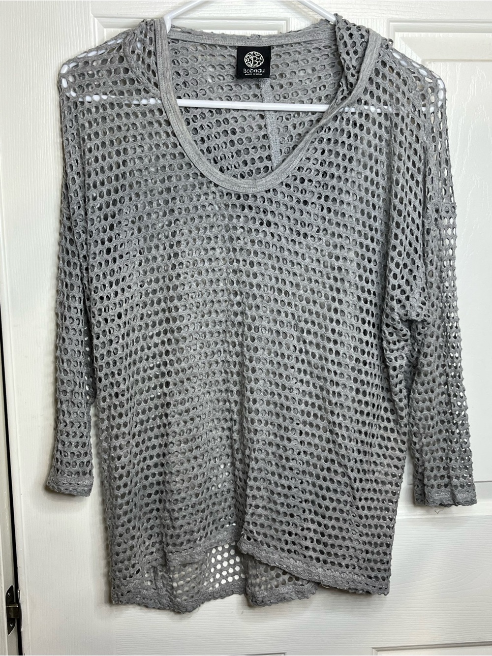 Boden Light Gray Open-Weave Hooded Pullover
14-05